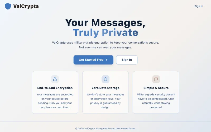 Aperçu de ValCrypta — messagerie chiffrée RSA-2048 et AES-256 pour la confidentialité des communications