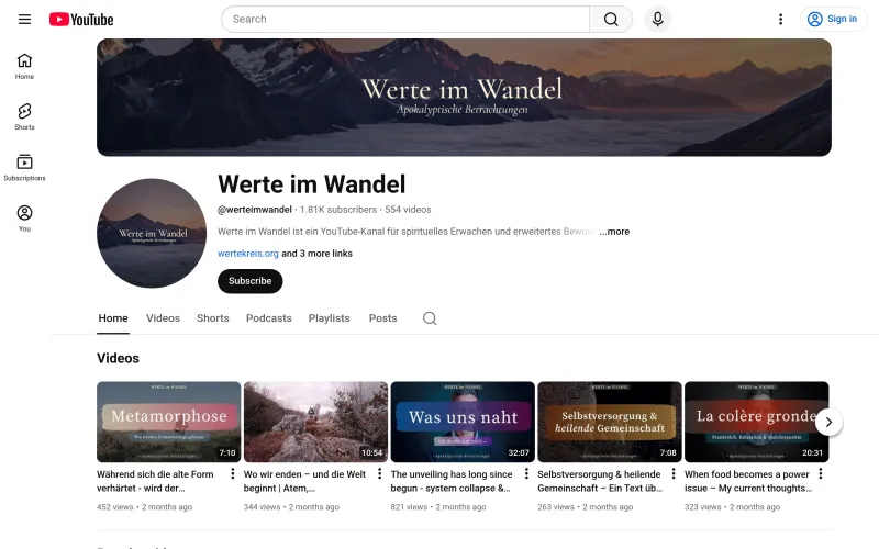 Aperçu de la chaîne YouTube Werte im Wandel — spiritualité, conscience et transformation personnelle