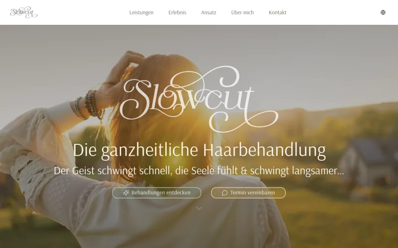 Aperçu du site Slowcut, coiffure holistique et soins naturels des cheveux en Belgique